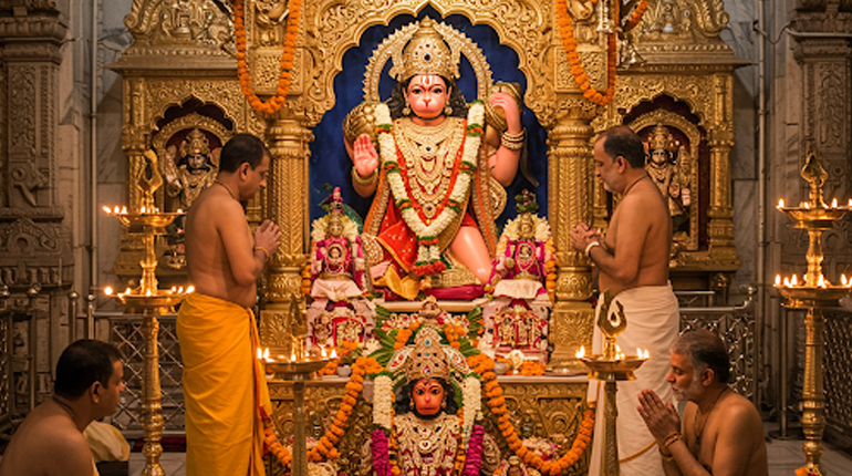 Psychic Gopala Krishna performing Hanuman Puja with traditional offerings