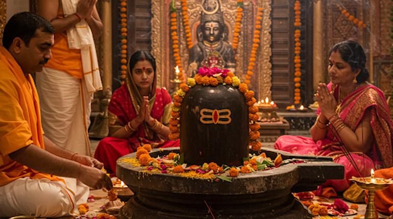 Psychic Gopala Krishna performing authentic Shiv Puja with bilva leaves